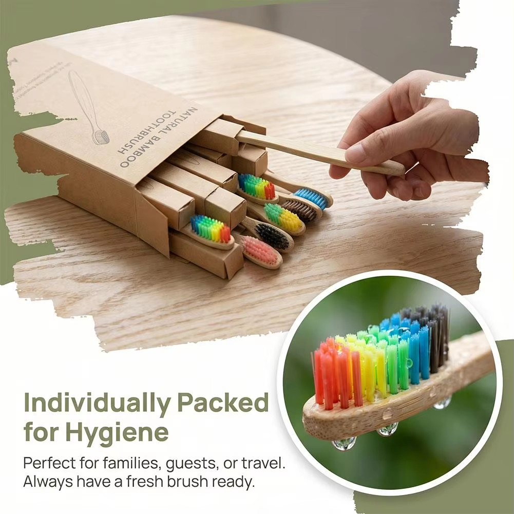 Bamboo Toothbrush Set - 10PCS Colorful Toothbrush Natural Bamboo Tooth